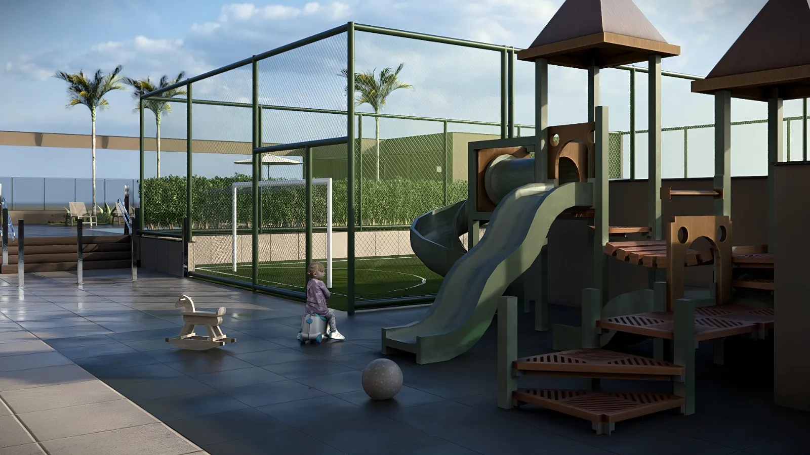 Quadra esportiva e playground