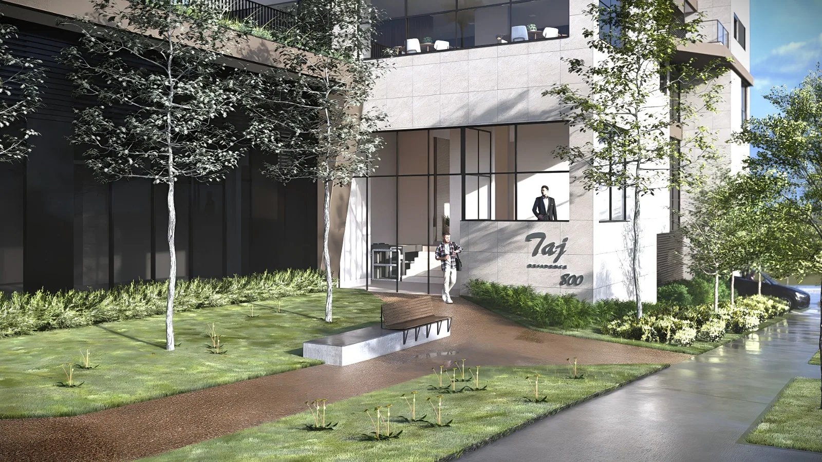 Fachada do TAJ Residence com paisagismo