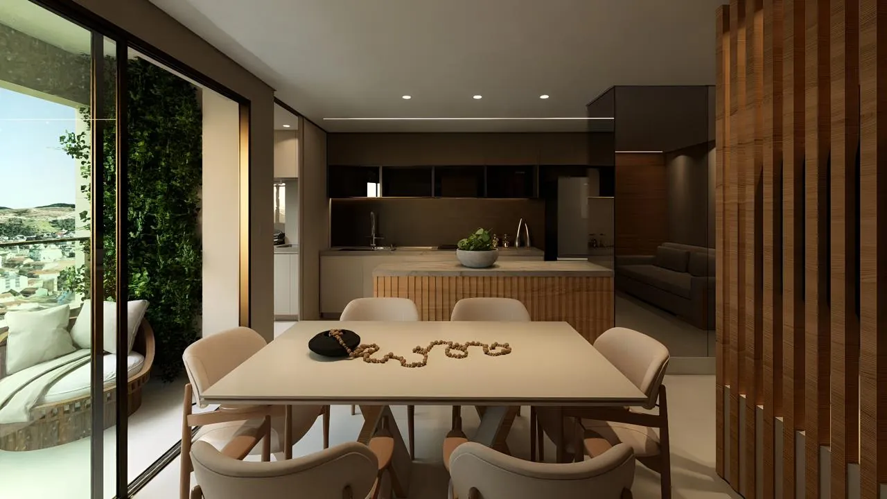 Cozinha com varanda e vista