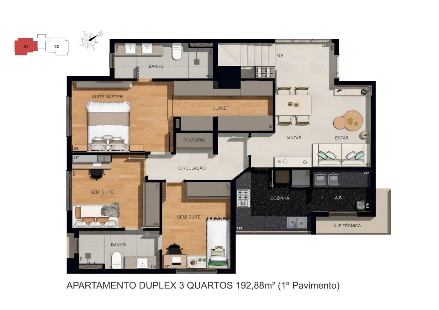 Cobertura Duplex 193m² — 1º pavimento